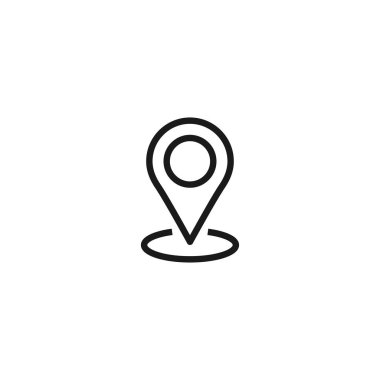 Anahat konumu simgesi. GPS işaretçi. Harita PIN. Navigator Kılavuzu. Vektör hat basit düğme. Siyah piktogram beyaz izole.