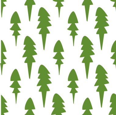 Beyaz arka plan üzerinde eski püskü kürk ağaçlar. Ladin ile sorunsuz kış desen.