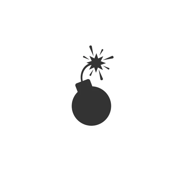 Černá plochá bomba ikona. Kolo lesklý sklon k správné bomba s pojistkou a oheň. — Stockový vektor