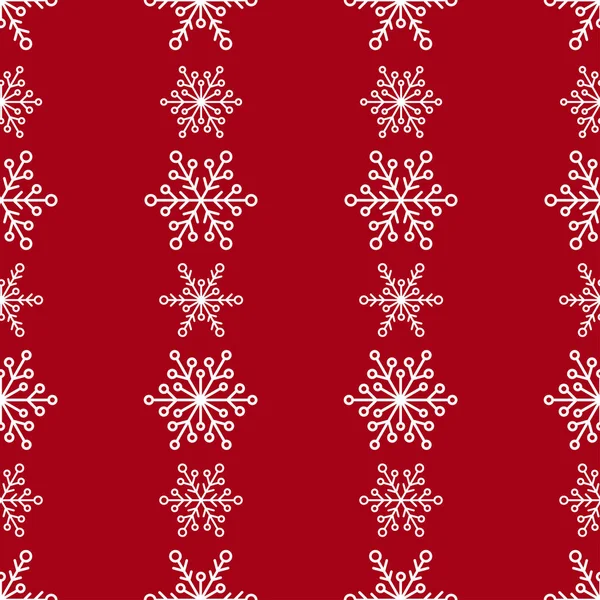 Patrón sin costuras de invierno con líneas de copos de nieve blancos sobre fondo rojo . — Vector de stock