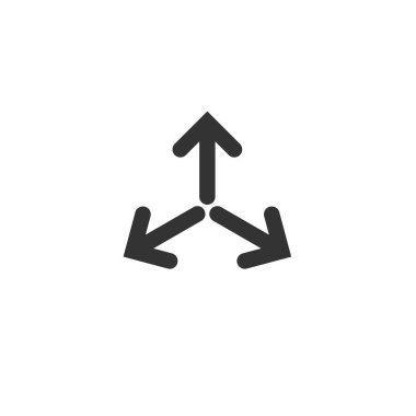 Three black arrows point to the center in circle. Triple Collide Arrows icon. Merge Directions icon. Vector clipart