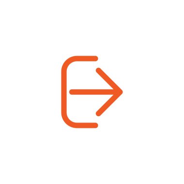 Çıkış ya da oturumu kapatıp, simge oturum. Beyaz izole. kırmızı ince sağ yuvarlak ok braketi ile.