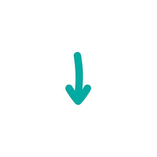 Bleu arrondi dessiné à la main flèche de dessin animé vers le bas. icône plate. Télécharger signe . — Image vectorielle