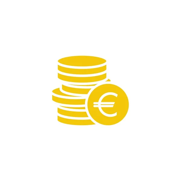 Пачка Монет Евро Монетами Перед Ними Жёлто Жёлтый Символ Изолирован — стоковый вектор