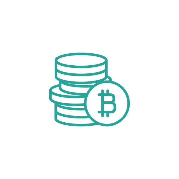 Montón Monedas Bitcoin Con Moneda Frente Ella Icono Azul Plano — Vector de stock