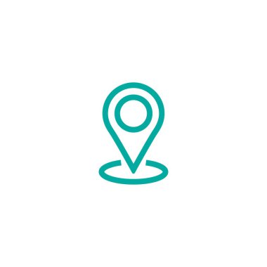 Anahat konumu simgesi. GPS işaretçi. Harita PIN. Navigator Kılavuzu. Vektör hat basit düğme. Beyaz izole mavi sembol.
