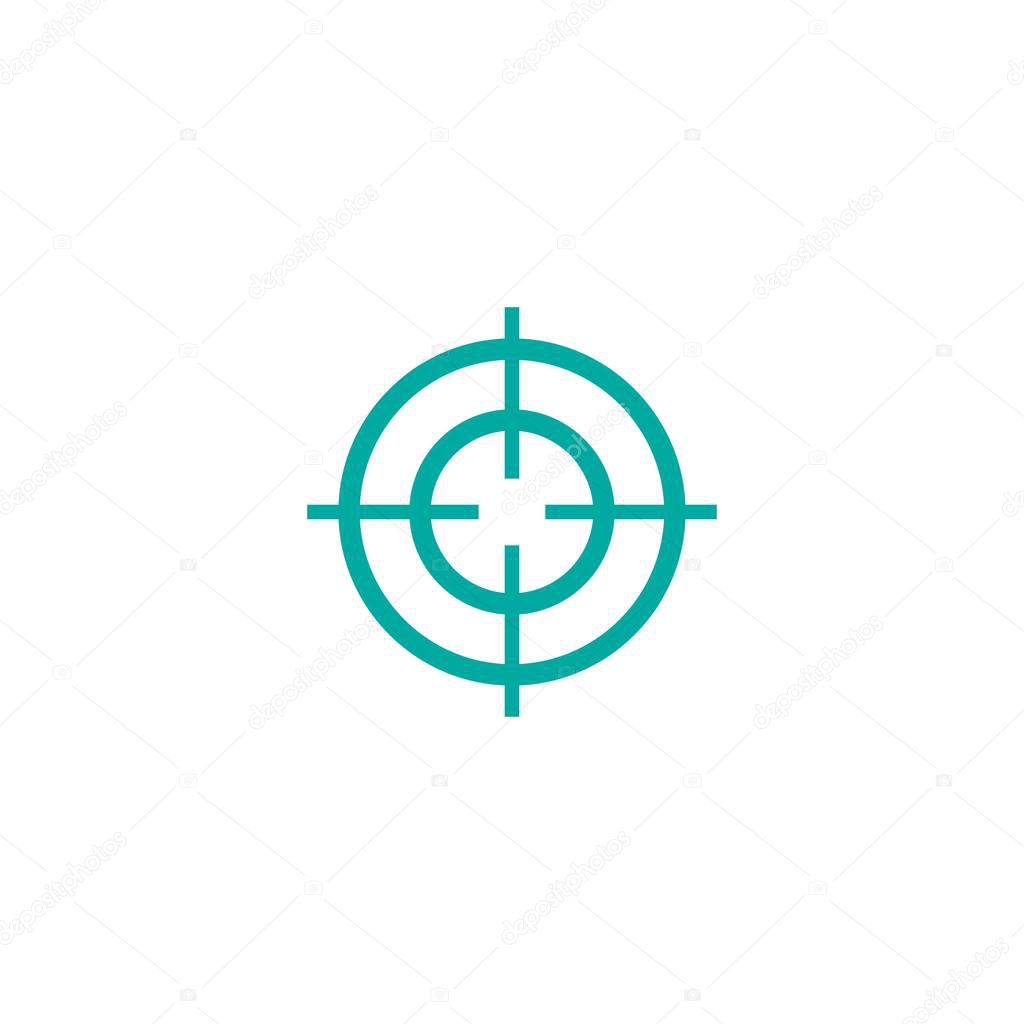 Target crosshair line icon. Flat blue simple pictogram isolated on white. Aim, goal, focus sign.