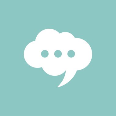 Beyaz sohbet konuşma balonu üzerinde toz mavi arka plan izole noktalı. Vektör düz simgesi. Renk tonu, ipucu, alıntı, alıntı. Sonuç, iletişim, eğitim resim. Yardım penceresi.