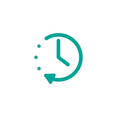 mavi saatiyle ve yuvarlak ok. Düz simgesi üzerinde beyaz izole. Saat piktogram yineleyin.