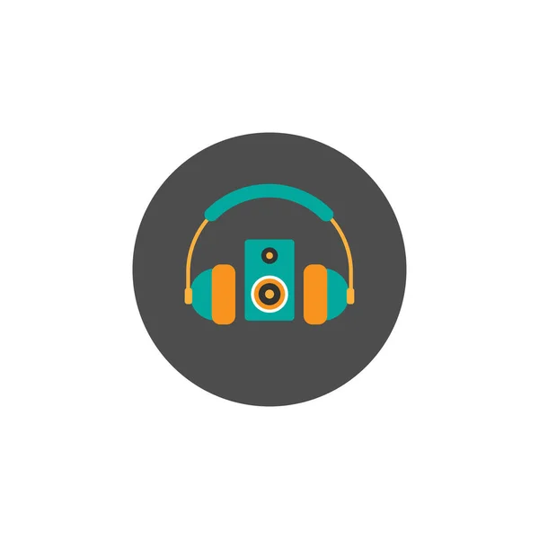 Casque turquoise et orange et lecteur de musique en cercle gris . — Image vectorielle