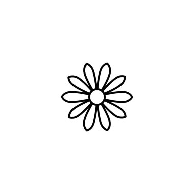 Papatya çiçek anahat düz simgesi. Beyaz izole işareti satır. Vektör çizim. Eko Stil. Doğa sembolü.