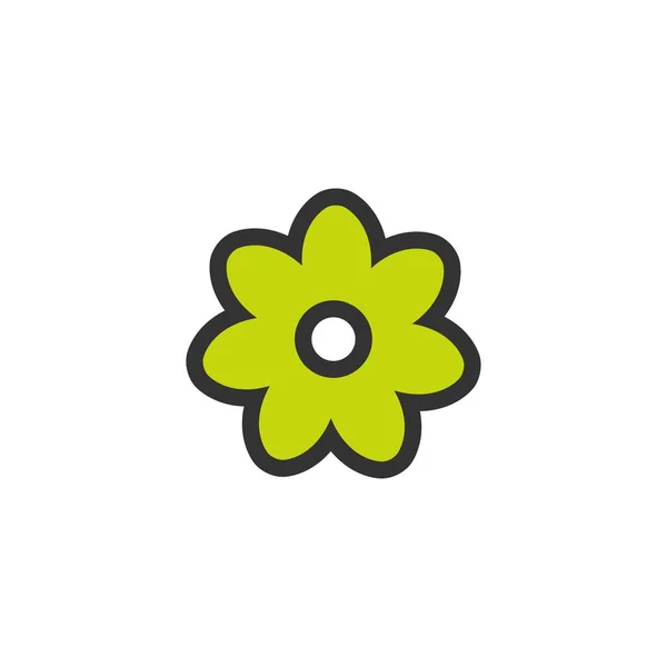 Umriss Flache Ikone Der Blume Mit Grünen Blütenblättern Und Schwarzen — Stockvektor