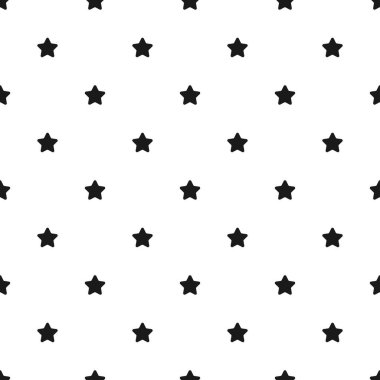 Dikişsiz simetrik desen ile keskin beyaz arka planda siyah yıldız.