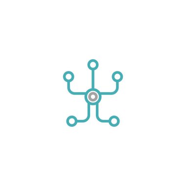 Hub ağ bağlantı satırı simgesi üzerinde beyaz izole. Teknik veya teknoloji logosu. Sunucu veya Merkezi bir veritabanı düğmesini.