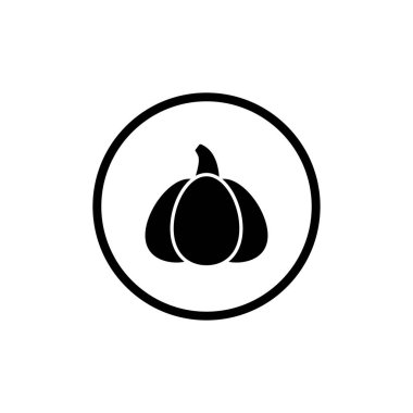 Saplı Balkabağı Simgesi. Siyah kabak etiketi. Hite üzerinde izole edilmiş Cadılar Bayramı etiketi.