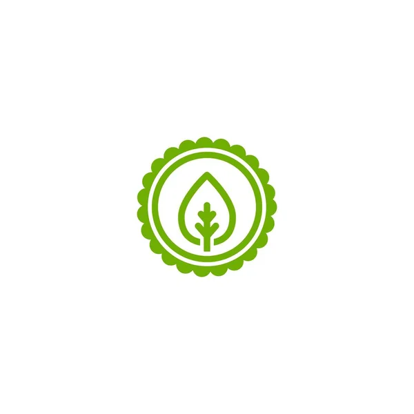 Icône de sceau valide. Cercle bleu avec contour de ruban et germe vert avec feuilles . — Image vectorielle