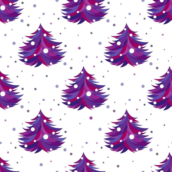 白を背景に雪のある紫と紫のモミの木。フォレスト・ブリザードスプルースでシームレスな冬のパターン. — ストックベクタ