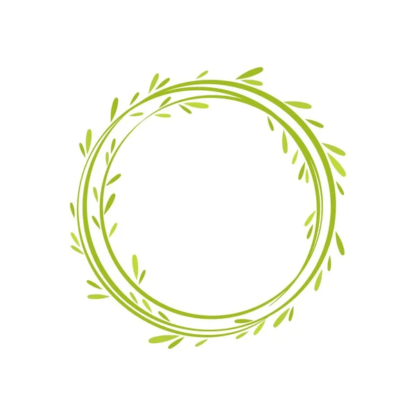 Couronne Ronde Verte Herbe Brindilles Isolées Sur Fond Blanc Guirlande — Image vectorielle
