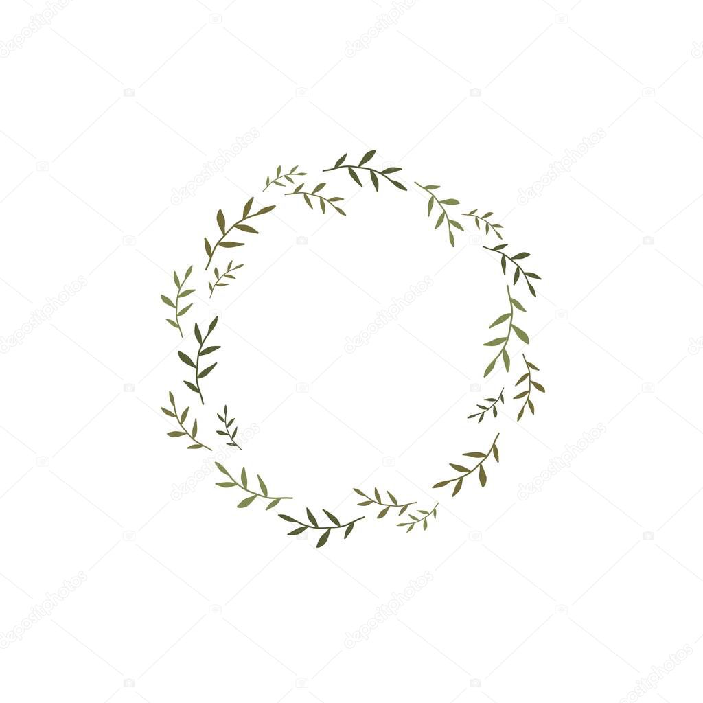 Wreath from green blades of grass branches and twigs. Garland good for greeting cards. Spring Vector illustration isolated on white