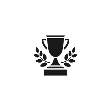 Altın kupa, beyaz arka planda defne çelengi ile kazanan kupa. Birincilik ödülü. Başarının, zaferin, şampiyonluğun sembolü. Vektör düz resimleme.