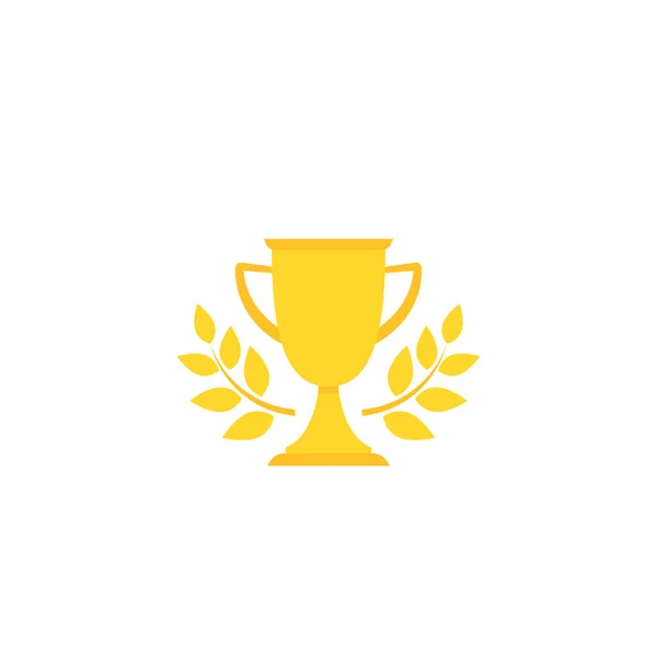 Золотий Трофей Виграшний Кубок Лавровим Вінком Ізольовано Білому Тлі Перше — стоковий вектор