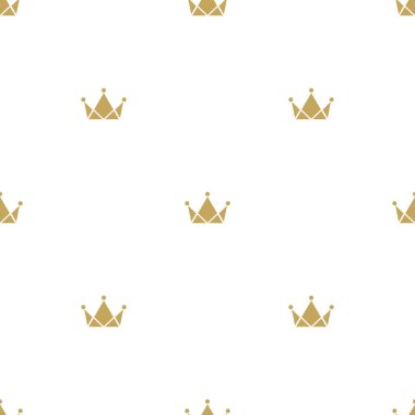 Beyaz arka planda altın taçlı kusursuz bir süs. Kraliyet, lüks, VIP, birinci sınıf. Monarşi, otorite, güç duvar kağıdı. Vektör basit desen.