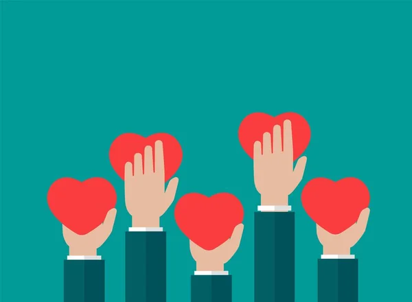 Manos Sosteniendo Corazón Rojo Sobre Fondo Azul Caridad Filantropía Apoyo — Vector de stock