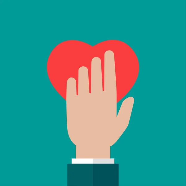 Mano Sosteniendo Corazón Rojo Sobre Fondo Azul Caridad Filantropía Dar — Vector de stock