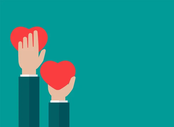 Manos Sosteniendo Corazón Rojo Sobre Fondo Azul Caridad Filantropía Apoyo — Vector de stock