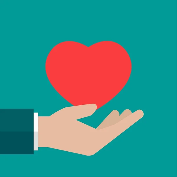 Mano Sosteniendo Corazón Rojo Sobre Fondo Azul Caridad Filantropía Dar — Vector de stock