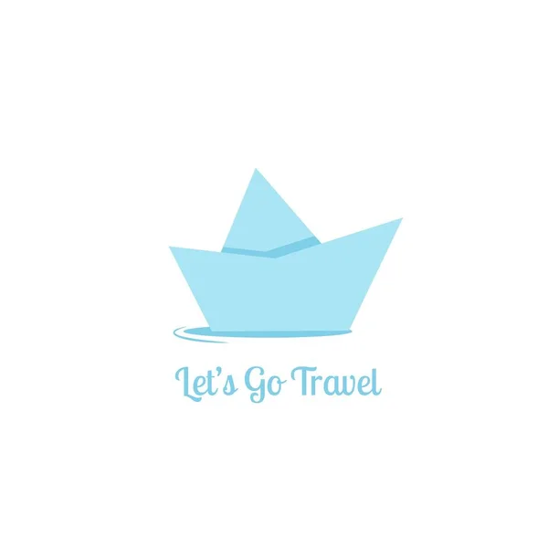 Folded Paper Boat Isolated White Text Let Travel Summertime Marine — Stock Vector