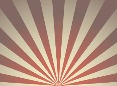 Güneş ışığı retro grunge yatay arkaplan. kırmızı ve bej renkli arka plan patlaması. Vektör çizimi. Güneş ışını arka planı. Enkaz parçalarıyla benekli eski bir kağıt parçası. Klasik sirk posteri