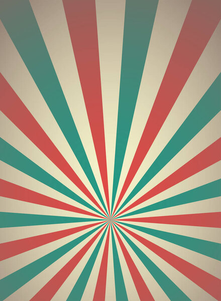 Sunlight retro vertical background. Pale red, blue, beige color burst background. Fantasy Vector illustration. Magic Sun beam ray pattern background. Old paper starburst. Circus poster or placard