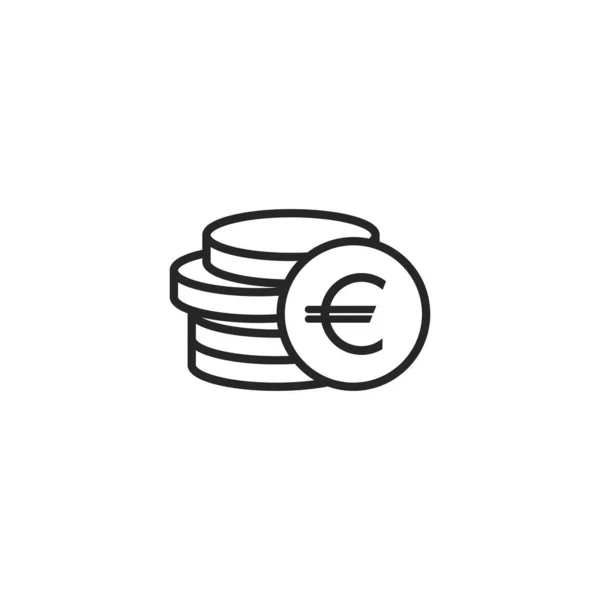 Egy Halom Euroérme Előtte Érmékkel Lapos Fekete Ikon Elszigetelve Fehérektől — Stock Vector