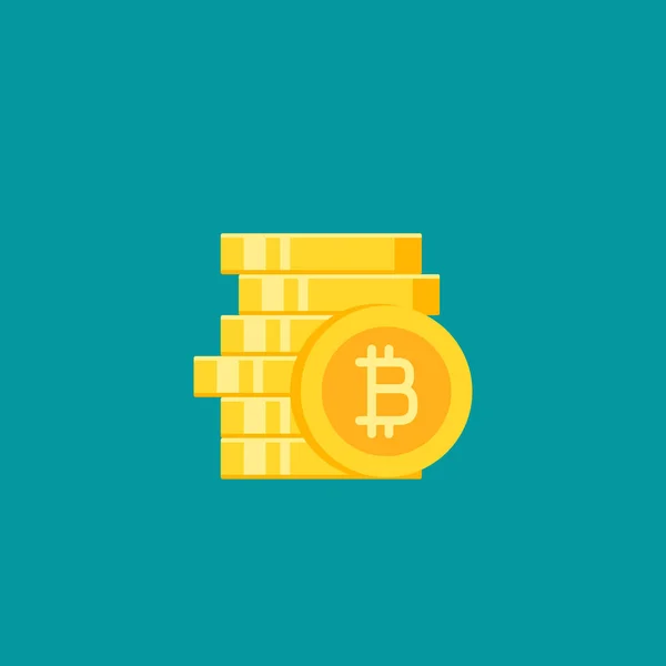 Montón Monedas Oro Bitcoin Con Moneda Frente Ella Icono Plano — Vector de stock