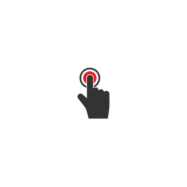Clique Pressione Botão Pictograma Mão Apontando Preto Com Botão Vermelho — Vetor de Stock