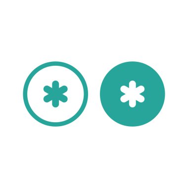 Asterisk dipnot mavi dairede. Simgeler ayarlandı. Asterisk işareti. Düz yıldız simgesi beyaz arkaplanda izole edildi. Vektör çizimi. Daha fazla bilgi için yıldız nota sembolü