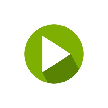 Yeşil çemberde gölgeli ikonu oyna. Film ya da ortam simgesi düz. Düğme. Yeşil resim beyaz arka planda izole edildi. Vektör illüstrasyonu.