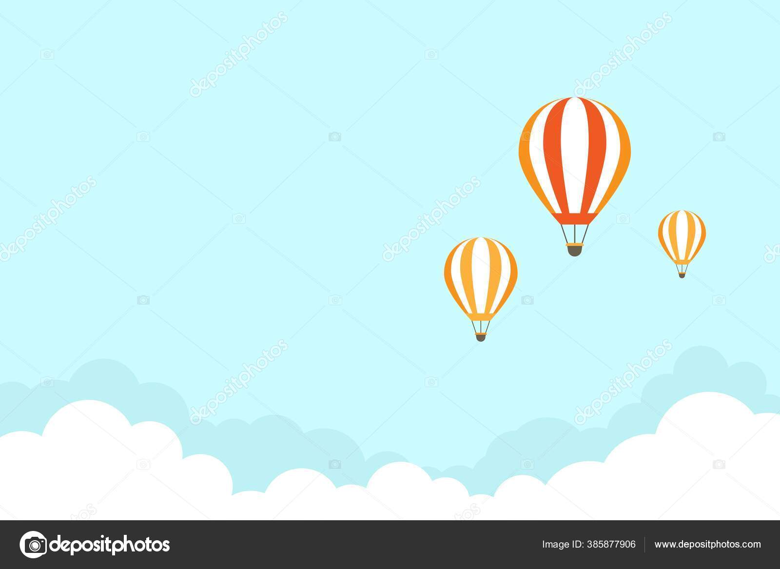 Orange Hot Air Balloon Flying Blue Sky Clouds Flat Cartoon Stock Vector  Image by ©NeMaria #385877906