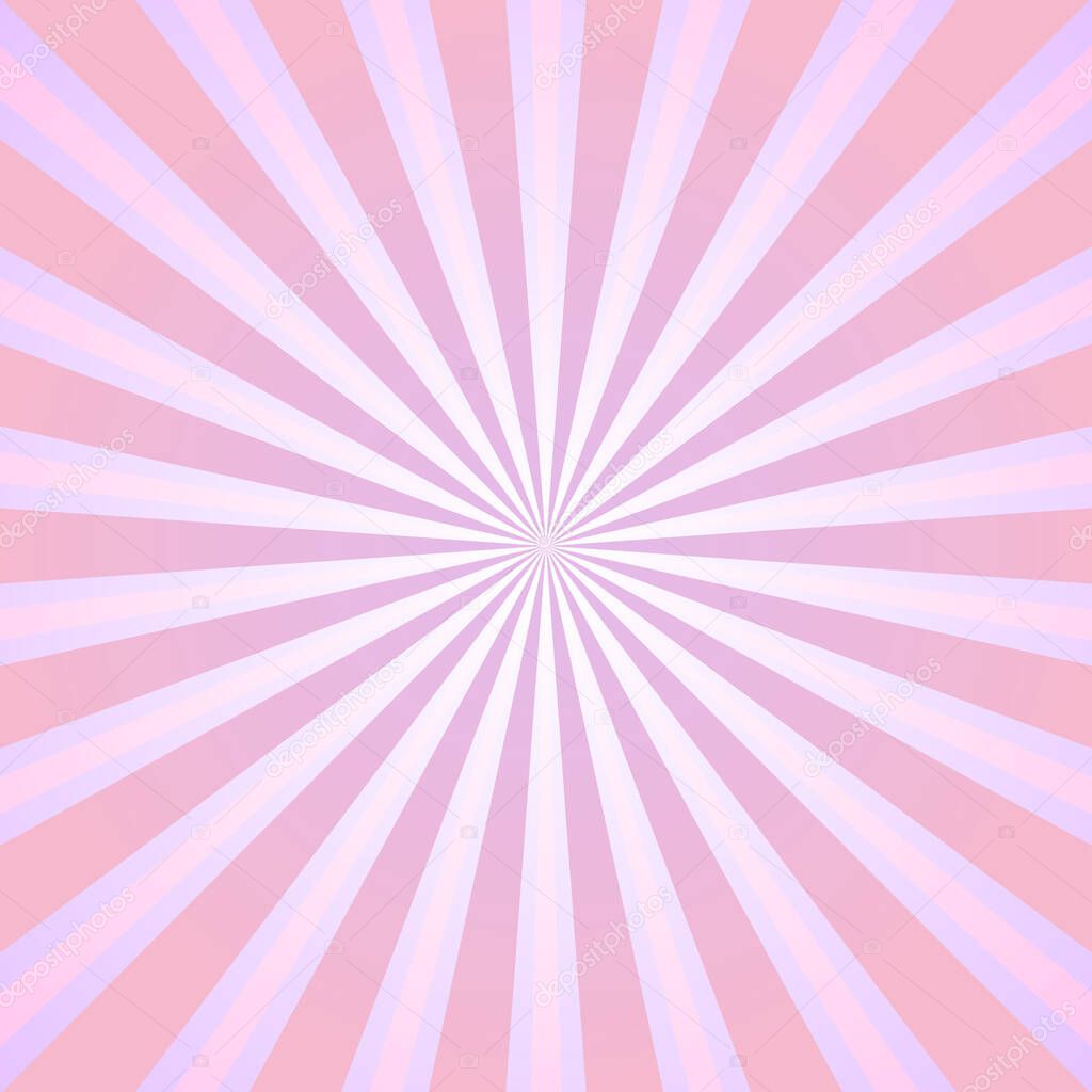 Sunlight rays background. Pink and white color burst background. Vector illustration. Sun beam ray sunburst pattern background. Retro circus backdrop. starburst wallpaper, poster, placard