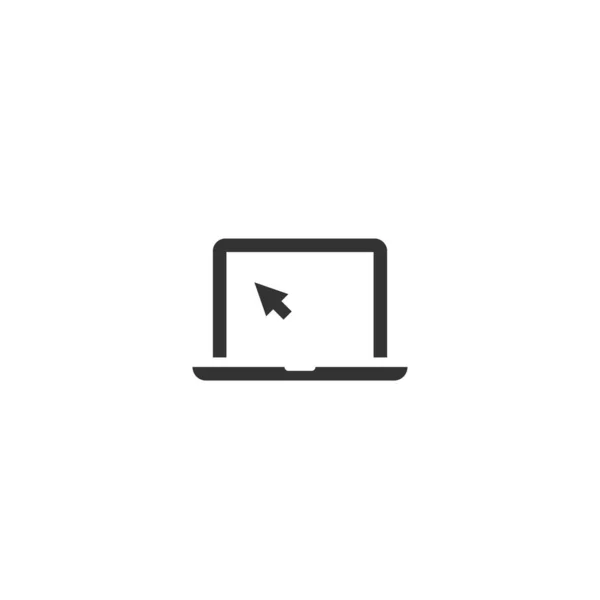 Black Laptop Monitor Cursor Arrow Isolated White Flat Vector Simple — Stock Vector