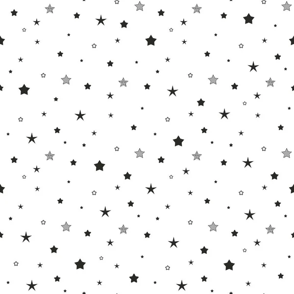 Seamless Cute Pattern Little Different Black Stars Dots Circles White — Stock Vector