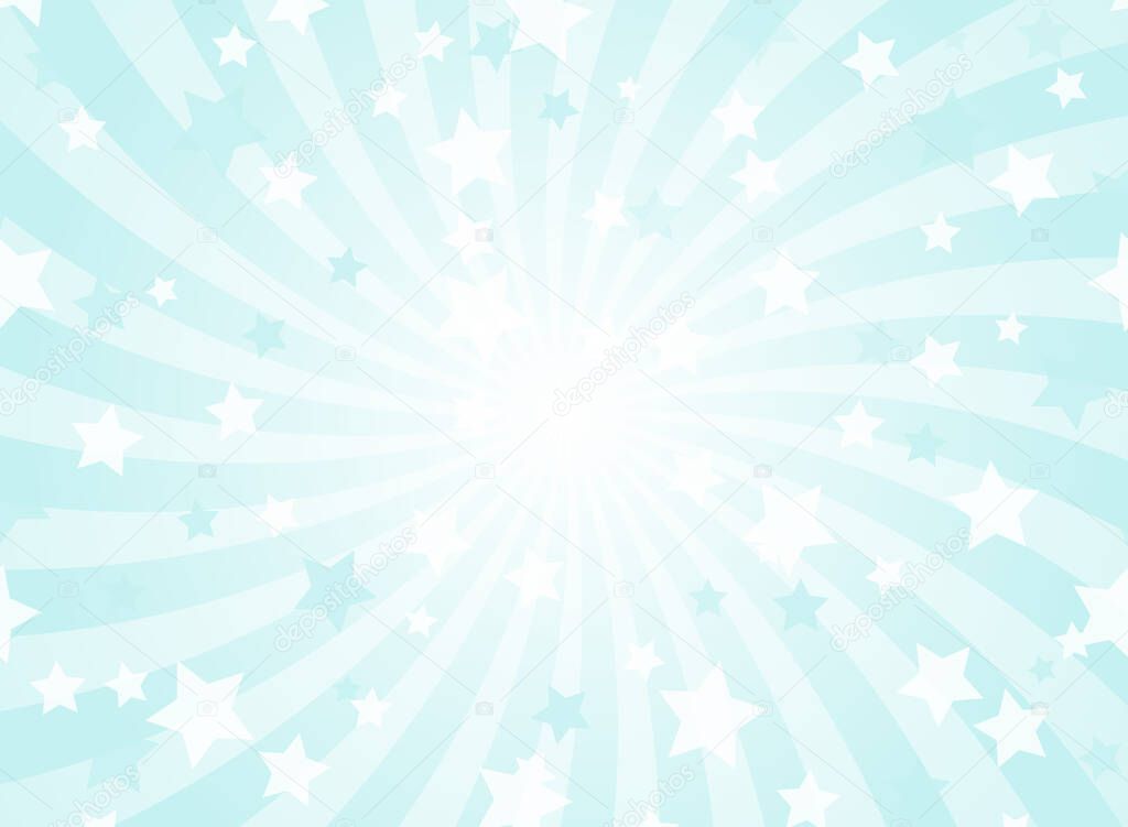 Sunlight abstract background. Powder blue color burst background with shining stars. Vector illustration. Sun beam ray sunburst pattern backdrop. Magic, festival, holiday poster