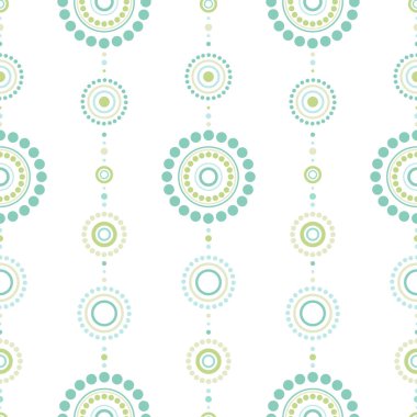 Kusursuz soyut daireler, yeşil noktalar ve turkuaz renkler. Kaleydoskop geçmişi. Dekoratif duvar kağıdı, basım için iyi. Vektör çizimi. Etnik biçim
