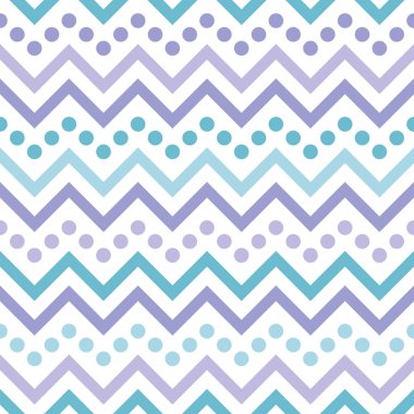 Dalgalı mor ve mavi dalgalı çizgiler ve noktalar. Beyaz arka planda beyaz yuvarlanan süslemeli kusursuz doku. Vektör çizimi. Yumurtalar için Paskalya Şevron deseni