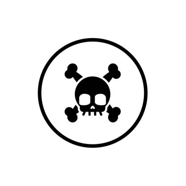 Kafatası ve çapraz kemikler beyaza izole edilmiş. Tehlike işareti. Oyun bitti Pictogram. Vektör illüstrasyonu