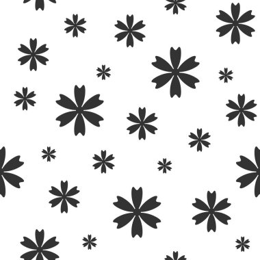 Dikensiz desenli, çiçekli, mavi başlıklı, mavi mavi çiçekli. Beyaz arka planda düz çiçekler. Vektör simetrik duvar kağıdı. Yazdırma için doğa eko süsü.