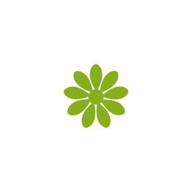 Papatya veya papatyanın yeşil düz simgesi. Beyazda izole edilmiş. Vektör çizimi. Eko tarzı. Doğa çiçek sembolü.