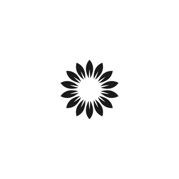 Schwarze Flache Ikone Der Sonnenblume Blüte Mit Großen Scharfen Blütenblättern — Stockvektor