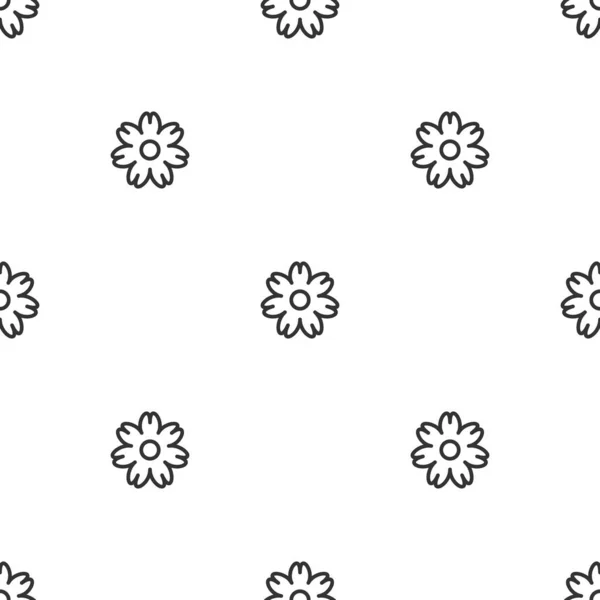 Безшовний Ромашковий Квітковий Візерунок Чорна Контурна Плоска Квітка Білому Тлі — стоковий вектор